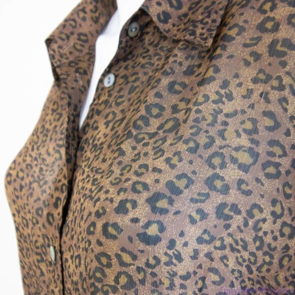 Silk Icon Collection 100% silk leopard animal print button down shirt,‎ size L - Picture 5 of 16